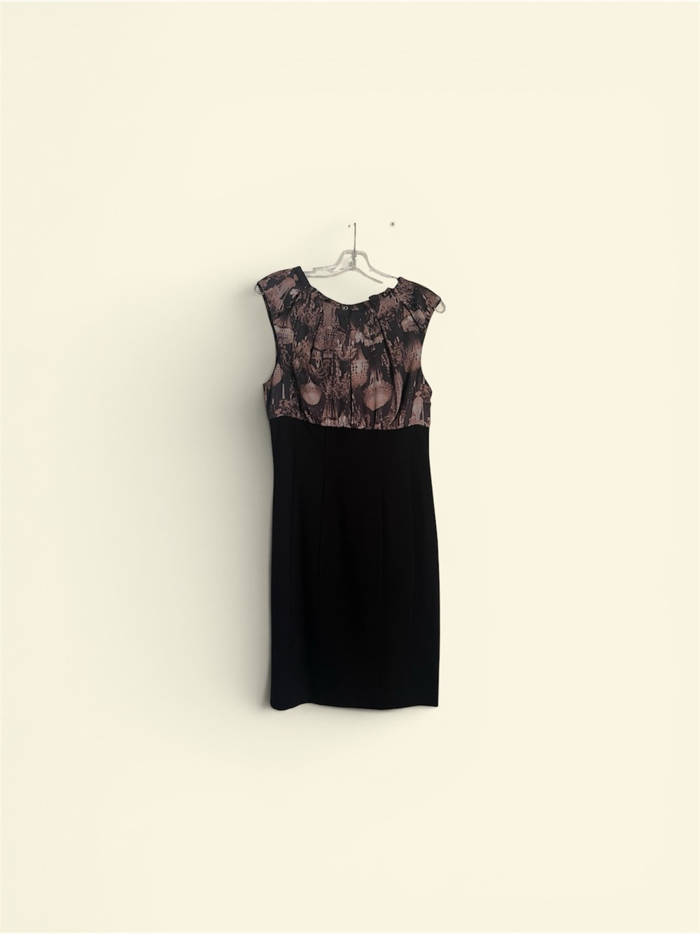 Black and Sepia Cap-Sleeve Sheath Dress